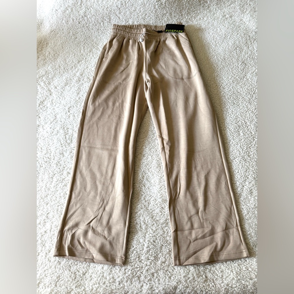 PINSPARK Women's Wide Leg Sweatpants/Soft Lounge Pants Beige Sz PL New with Tags